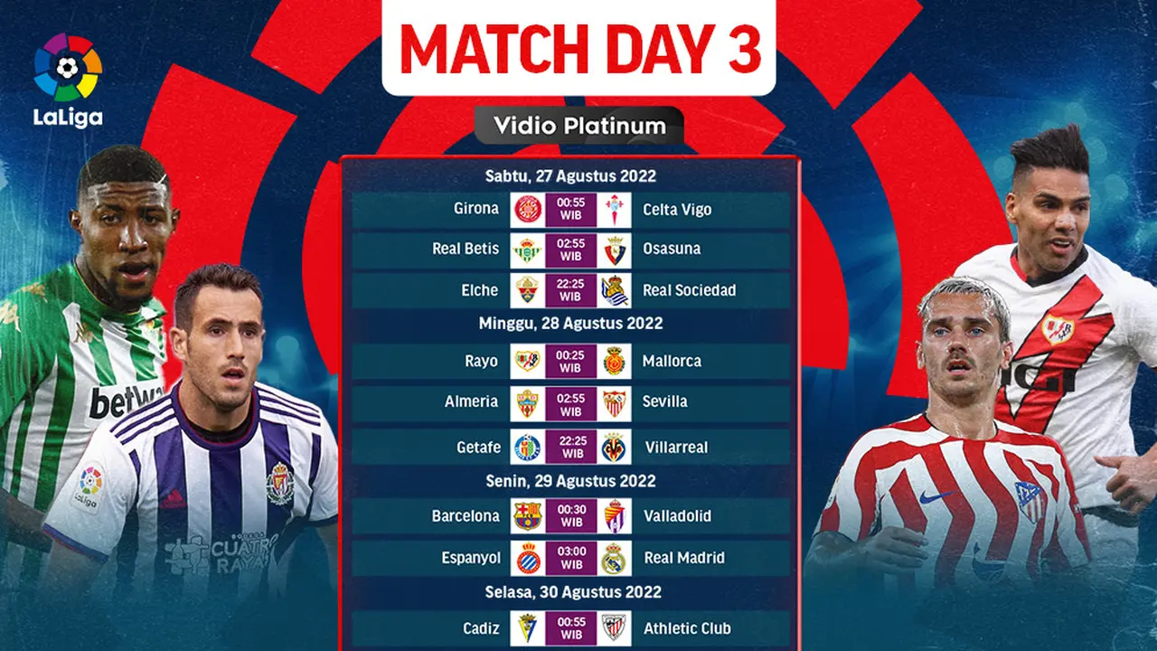 Link Live Streaming Liga Spanyol 2022/2023 Matchday 3 di Vidio, 27-30 Agustus 2022
