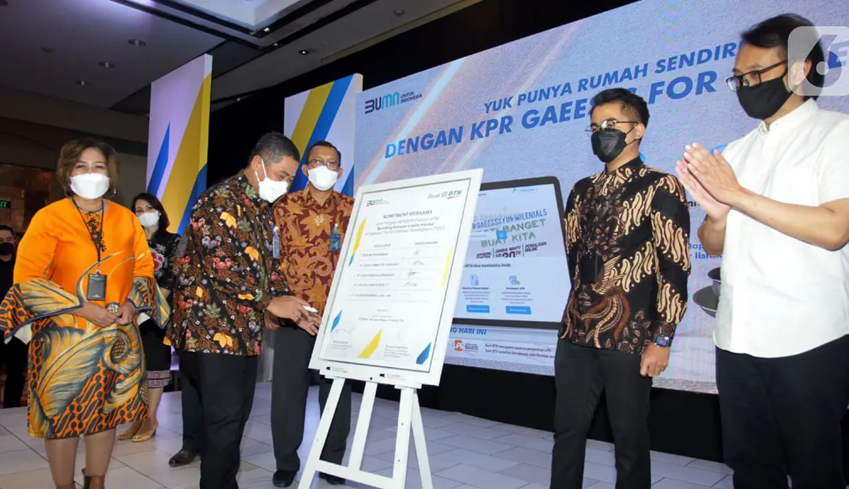 Bank BTN menggandeng 5 pengembang besar dengan proyek TOD untuk mendukung Gerakan 1 Juta Kompor Induksi. Melalui kemitraan tersebut, seluruh hunian di TOD yang dibiayai Bank BTN dari para pengembang tersebut akan mendapatkan fasilitas kompor induksi. (Liputan6.com/Pool/BTN)