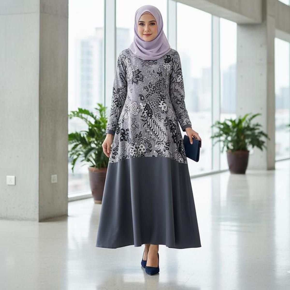 7 Model Gamis Kombinasi Atas Batik Bawah Polos dengan Warna yang Cocok untuk Semua Skin Tone
