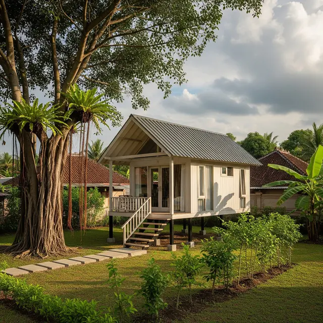 9 Desain Rumah Tipe 36 di Desa dengan Pohon Rindang, Hunian Nyaman dan Asri