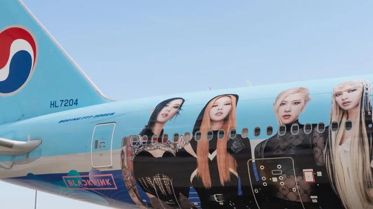 Wajah Blackpink di pesawat Korean Air. (Instagram/ koreanairworld)