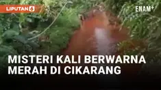 Geger! Kali di Cikarang Berubah Jadi Warna Merah