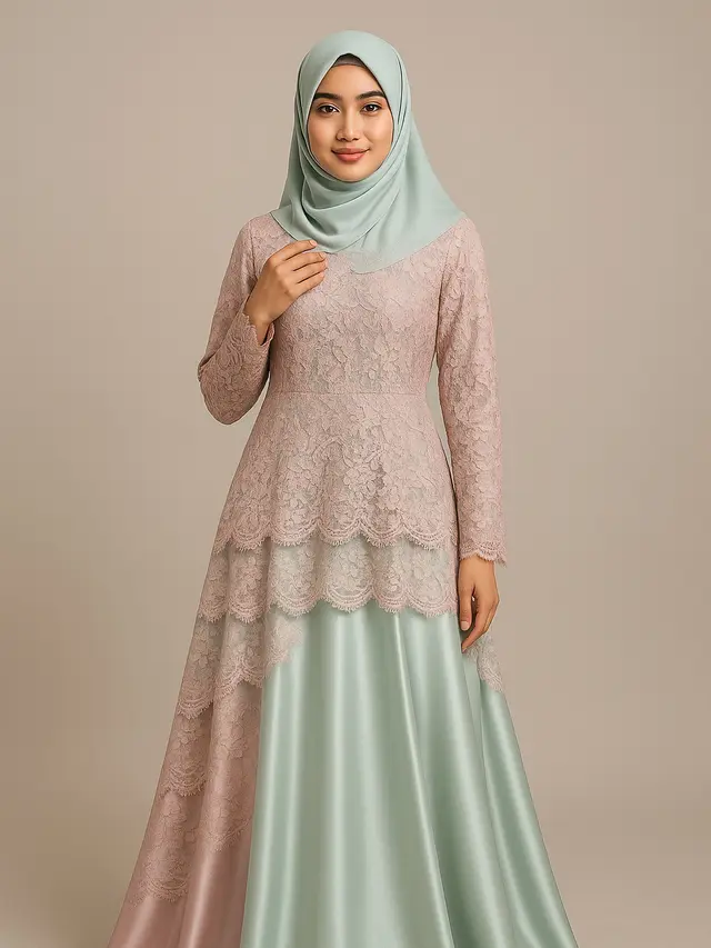 7 Gamis Syari Brokat Kombinasi Satin Mewah 2025, Bikin Penampilan Anggun dan Berkelas
