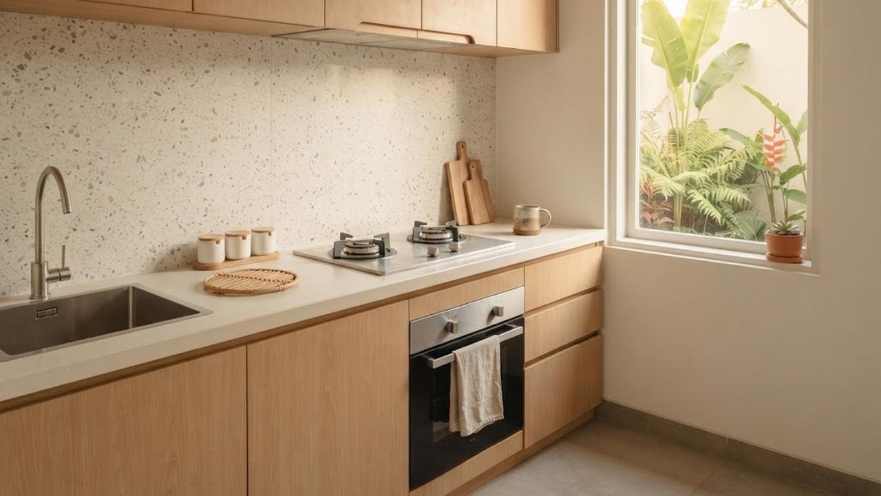 Backsplash Teraso dengan Permukaan Halus