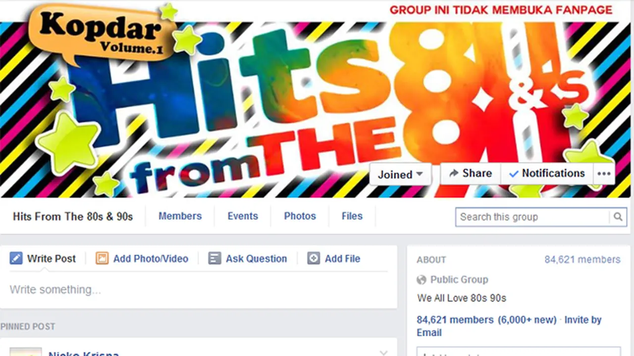 Grup #HitsFromThe80s90s di FB