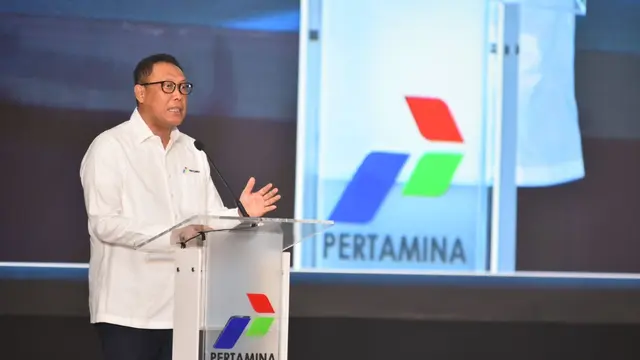 Direktur Penunjang Bisnis Pertamina, Dedi Sunardi memberikan pemaparan pada acara The Day! Shared Services Forum Pertamina 2022 yang diselenggarakan di Ballroom Grha Pertamina, Senin (25/07/2022).