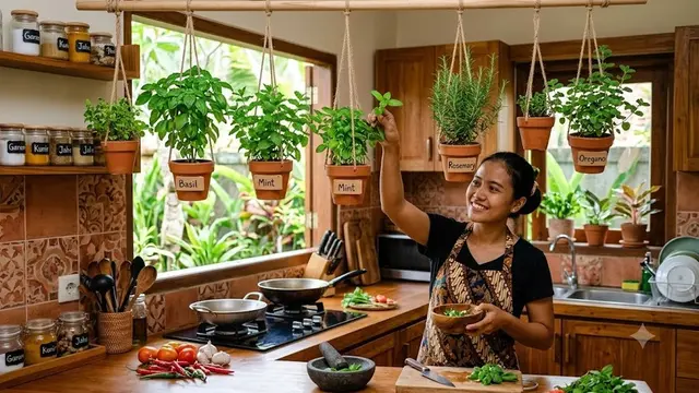 Dekorasi Dapur dengan Tanaman Gantung (AI Generated)