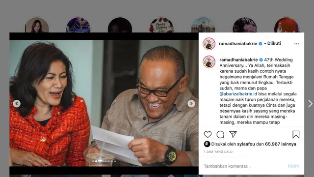 Unggahan Nia Ramadhani. (Foto: Instagram @ramadhaniabakrie)