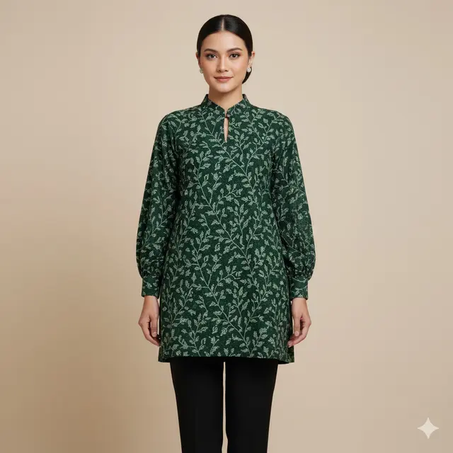 Tunik Batik Lengan Bishop dengan Kerah Shanghai: Sentuhan Oriental