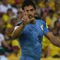 Penyerang timnas Uruguay, Luis Suarez, berhasil menyamai rekor gol milik legenda Argentina, Hernan Crespo, pada kualifikasi Piala Dunia 2018 setelah mencetak gol ke gawang Kolombia. (AFP)