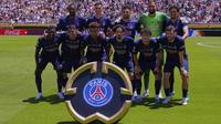 Para pemain Paris Saint-Germain (PSG) berpose untuk fotografer sebelum pertandingan sepak bola Grup B Piala Dunia Antarklub antara PSG dan Atletico Madrid di Pasadena, California, Minggu, 15 Juni 2025. (AP Photo/Mark J. Terrill)