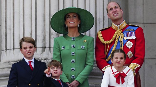 Pangeran George, Louis, Putri Charlotte, Pangeran William, dan Kate Middleton di Trooping The Colour 2023. (Victoria Jones/PA via AP)