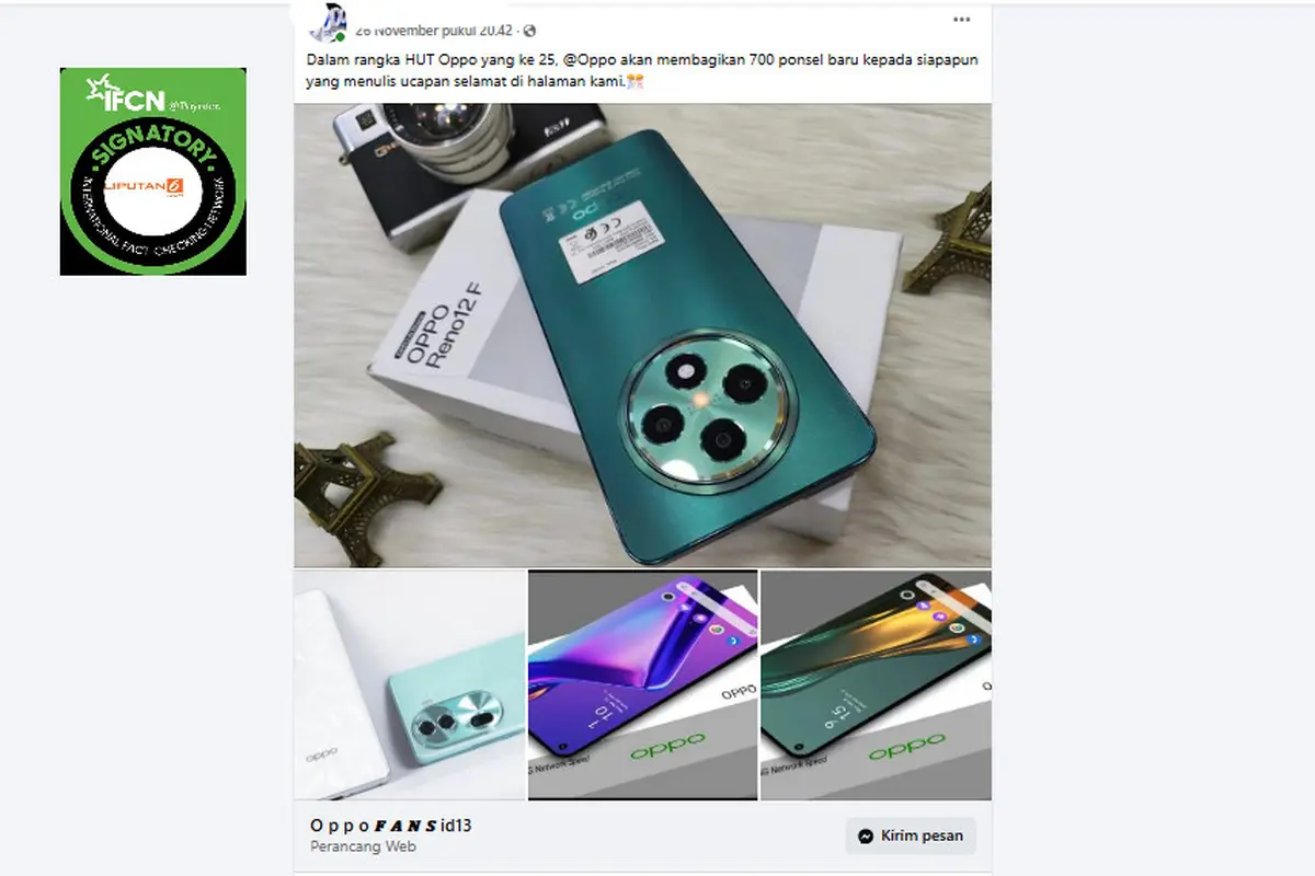 Tangkapan layar klaim Oppo bagikan 700 ponsel dalam rangka HUT ke-25