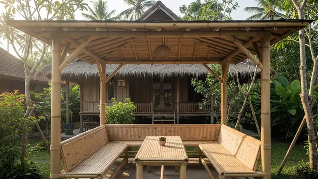 Inspirasi Gazebo Bambu Modern di Halaman Rumah Kampung
