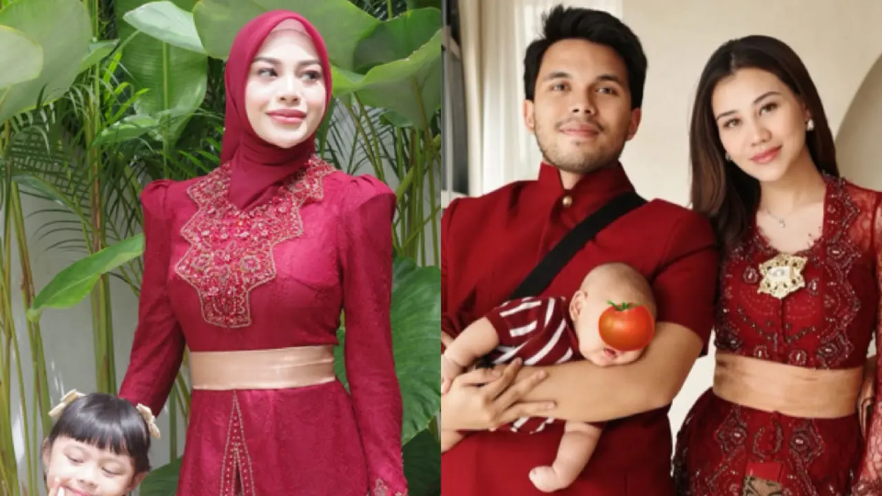 Tampilan Aurel Hermansyah dan Aaliyah Massaid saat pakai kebaya merah di Bali