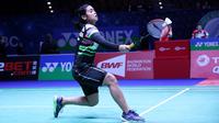 Aksi tunggal putri Indonesia, Gregoria Mariska Tunjung, melawan Nozomi Okuhara (Jepang), pada babak pertama All England 2019 di Birmingham, Rabu (6/3/2019). (PBSI)