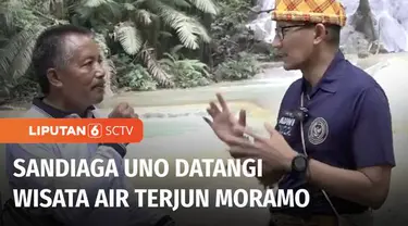 Menteri Pariwisata dan Ekonomi Kreatif Sandiaga Uno meninjau Desa Wisata Sumber Sari Kendari, yang dikenal lewat Air Terjun Moramo. Sandi menekankan keselamatan wisatawan di air terjun harus jadi prioritas.