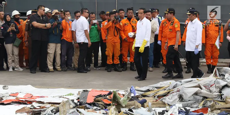 Bersama Kabasarnas dan Menhub, Jokowi Tinjau Temuan Barang Penumpang JT 610