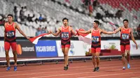 Pelari Tim Putra Indonesia 4x100M di Asian Games 2018 Fadlin, Lalu Zohri, Eko Rimbawan and Bayu Kertanegara (Anthony WALLACE / AFP)