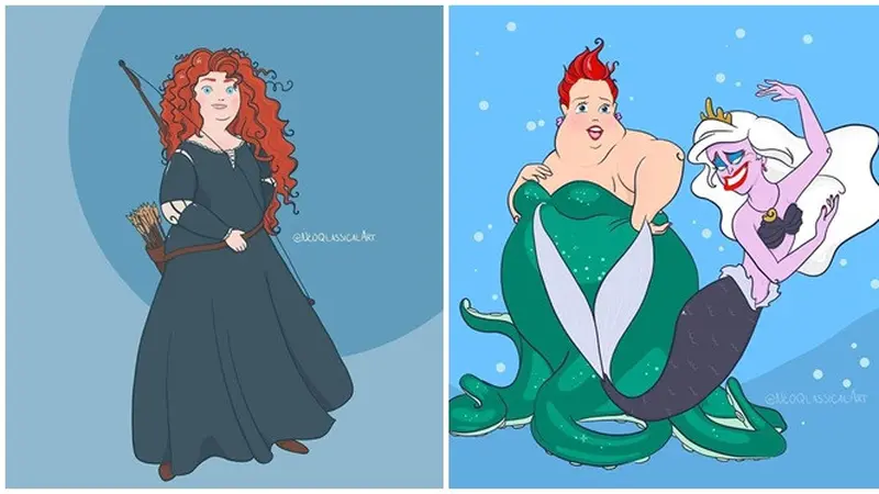 7 Ilustrasi Karakter Disney Jadi Model Plus Size Ini Tetap Memesona