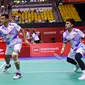 Ganda putra Indonesia Leo Rolly Carnando/Bagas Maulana&nbsp;lolos ke semifinal Hong Kong Open 2024 usai mengalahkan Kim Gi-jung/Kim Sa-rang dari Korea Selatan di Hong Kong Coliseum, Jumat, 13 September. (foto: PP PBSI)