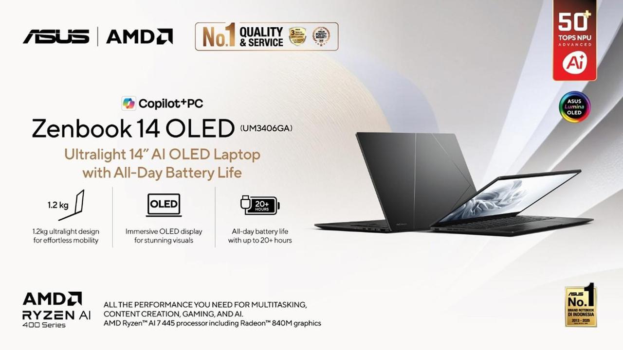 ASUS Zenbook 14 OLED (UM3406GA) Laptop Rekomendasi Pintar dan Premium dengan Baterai Awet Seharian
