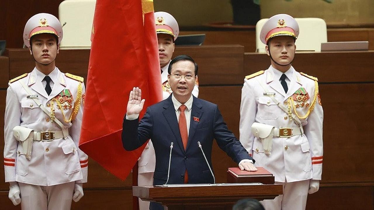 Vo Van Thuong dilantik sebagai presiden Vietnam di Majelis Nasional di Hanoi pada Kamis (2/3/2023).