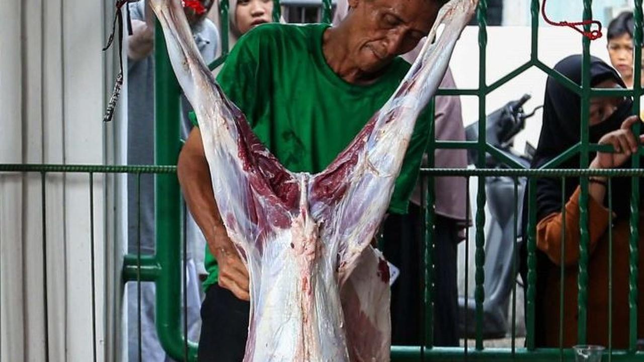 Sejak pagi hari, halaman masjid telah dipenuhi oleh jamaah yang datang untuk menyaksikan prosesi pemotongan hewan kurban. Foto: Liputan6.com / Angga Yuniar<br>