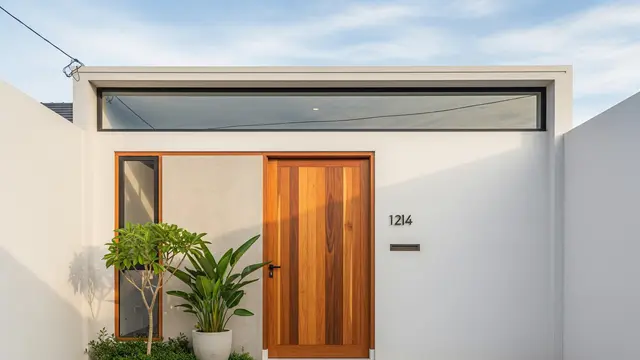 Pintu Kayu dengan Jendela Horizontal di Atas