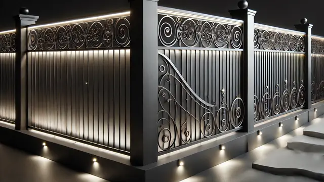 Pagar Besi Minimalis Mewah dengan Aksen Lampu (Foto: Rizka Nur Laily via ChatGPT)