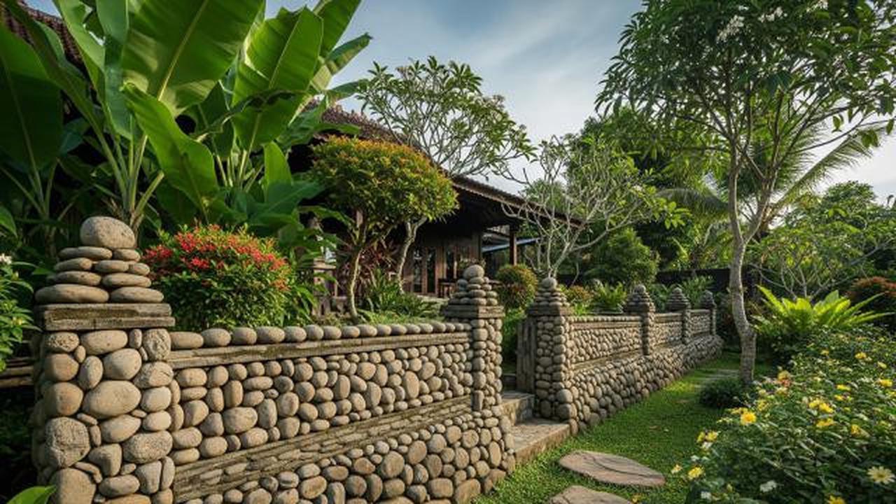 Pagar Batu Kali Susun Kering (Dry Stack)/Pagar Rumah Natural dengan Batu Kali (Sumber: gemini.com)