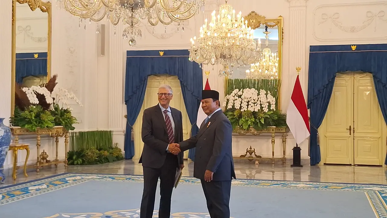 Presiden RI Prabowo Subianto menerima kunjungan tokoh filantropi dunia sekaligus pendiri Gates Foundation, Bill Gates, di Istana Merdeka, Jakarta, Rabu (7/5/2025).