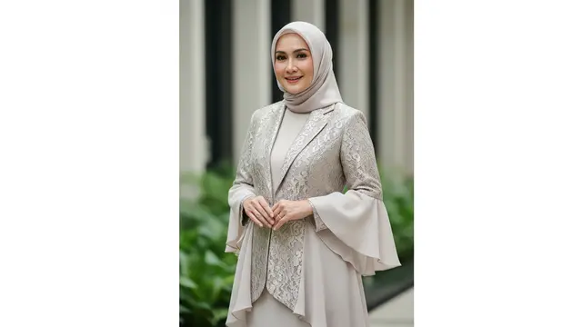 Model Gamis Blazer Brokat Mewah tapi Sederhana untuk Wanita 45 Tahun