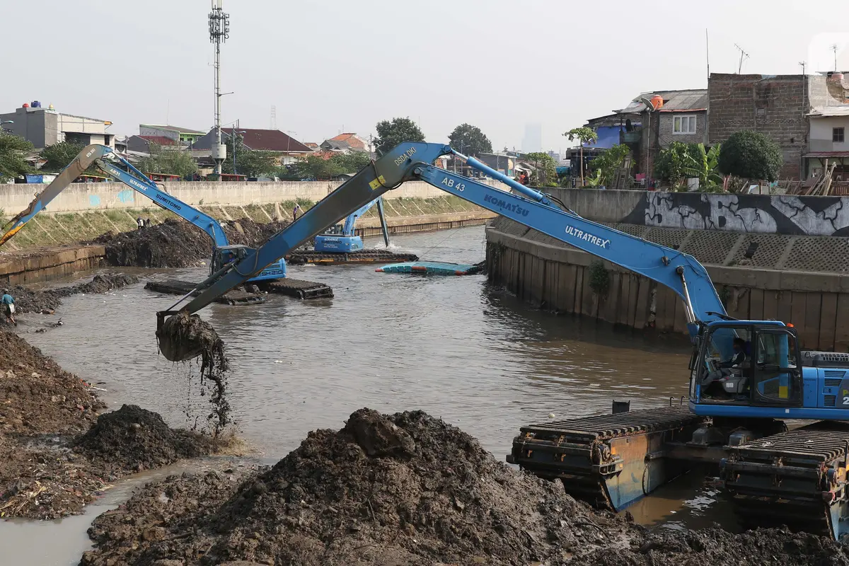Cegah Sedimentasi, Endapan di Sungai Ciliwung Dikeruk