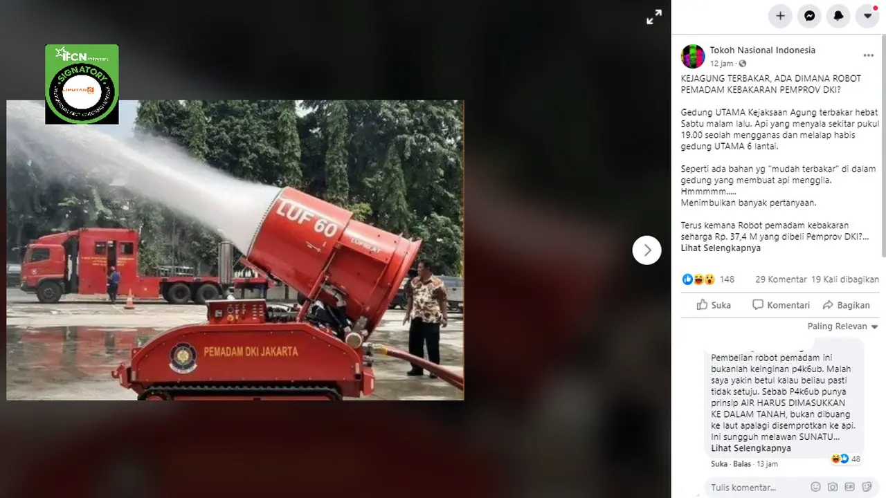 klaim robot damkar tak digunakan saat kebakaran gedung utama Kejagung karena sedang diisolasi akibat Covid-19
