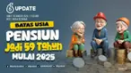 Batas usia pensiun Indonesia resmi diubah menjadi 59 tahun mulai 2025. Hal ini tertuang dalam Peraturan Pemerintah (PP) Nomor 45 Tahun 2015 tentang Penyelenggaraan Program Jaminan Pensiun