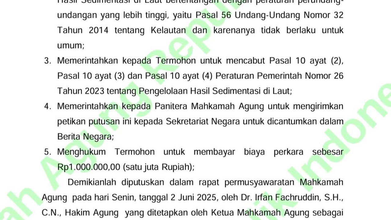 Bunyi Putusan MA Batalkan Kebijakan Jokowi soal 'Obral' Pasir Laut ke Asing