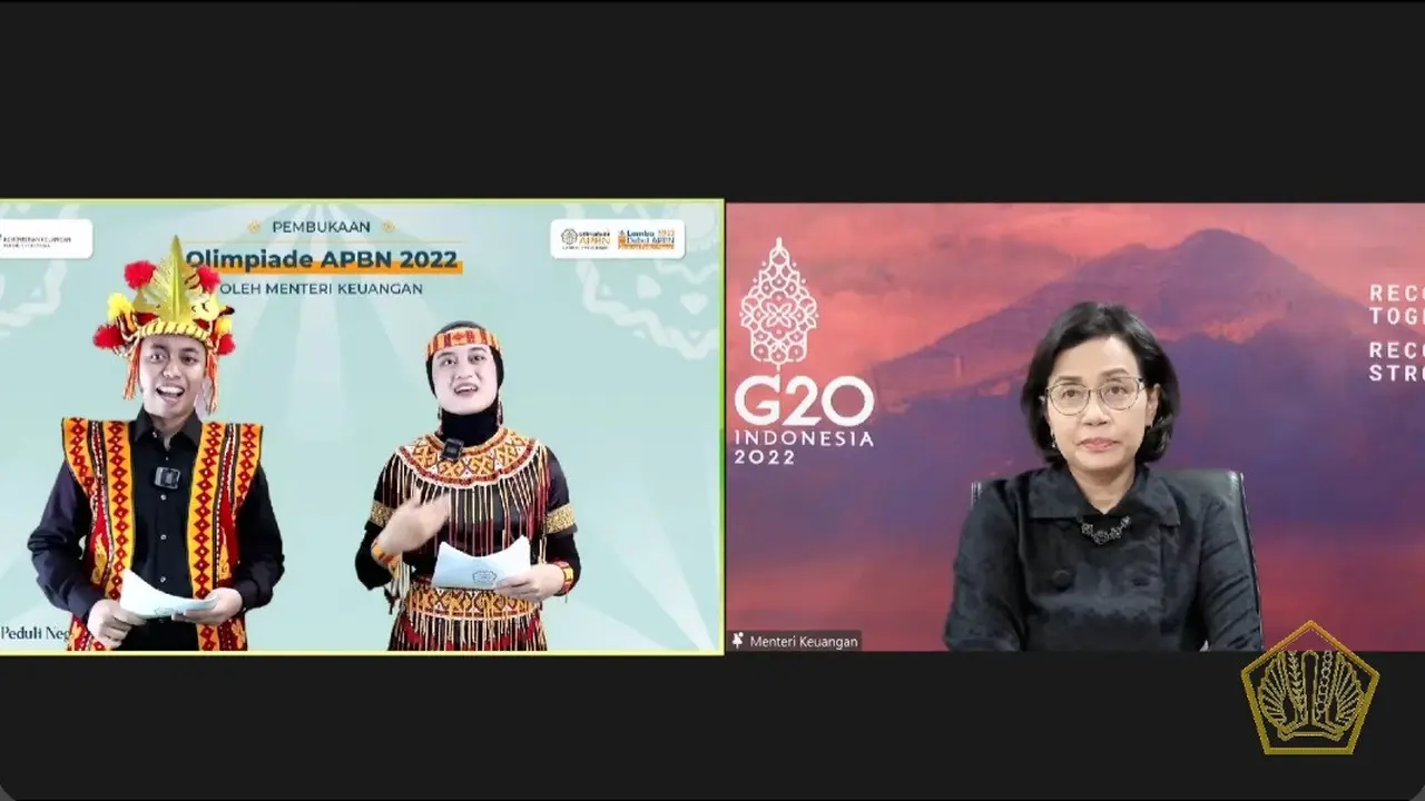 Menteri Keuangan Sri Mulyani dalam pembukaan Olimpiase APBN 2022