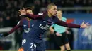 Kylian Mbappe merayakan gol ke gawang Marseille pada lanjutan Ligue 1 Prancis di Parc des Princes Stadium, Paris, (25/2/2018). PSG menang 3-0. (AP/Thibault Camus)