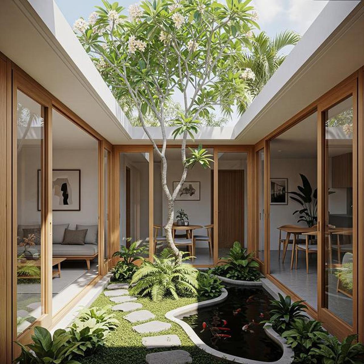 7 Model Rumah Kecil Tapi Luas dengan Taman di Tengah Area Rumah, Modern dan Asri