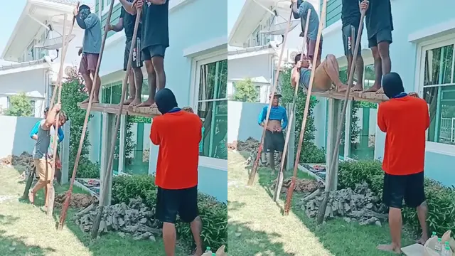 Aksi kuli bangunan menari di atas fondasi bikin warganet geger.
