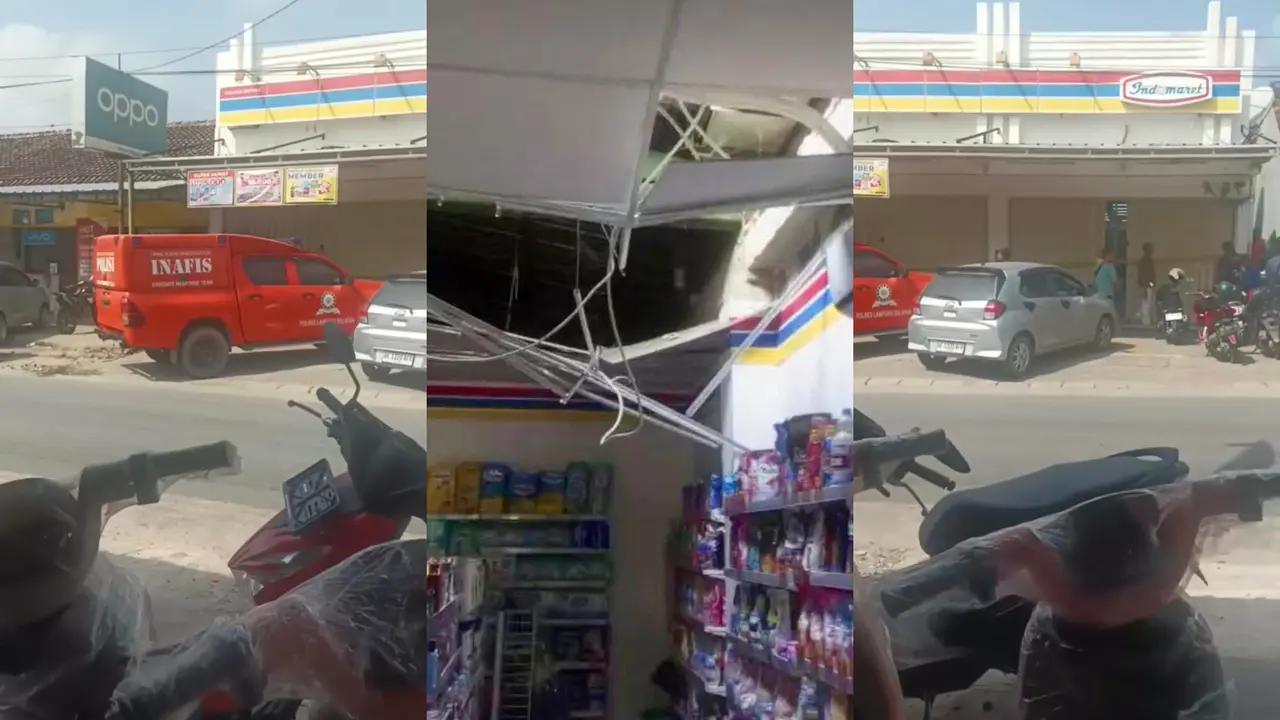 Sebuah gerai Indomaret di Pasar Tanjung Bintang, Kabupaten Lampung Selatan, dibobol maling pada Selasa dinihari, (26/8/2025).