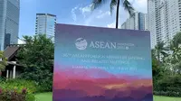 Rangkaian acara Pertemuan Menlu ASEAN ke-56 atau ASEAN Ministerial Meeting/Post Ministerial Meeting (AMM/PMC) dilaksanakan di Hotel Shangri-La, Jakarta pada Sabtu (8/7) hingga Sabtu (15/7). (Liputan6.com/ Benedikta Miranti)