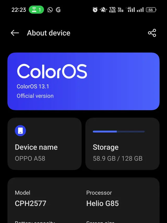 Tentang Perangkat Oppo A58