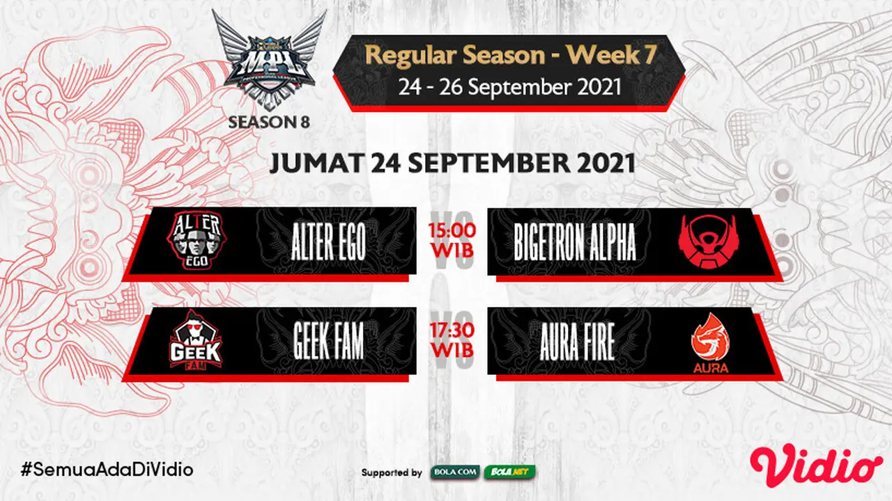 Jadwal dan Live Streaming MPL Indonesia Season 8 Pekan Ketujuh di Vidio, Jumat 24 September 2021