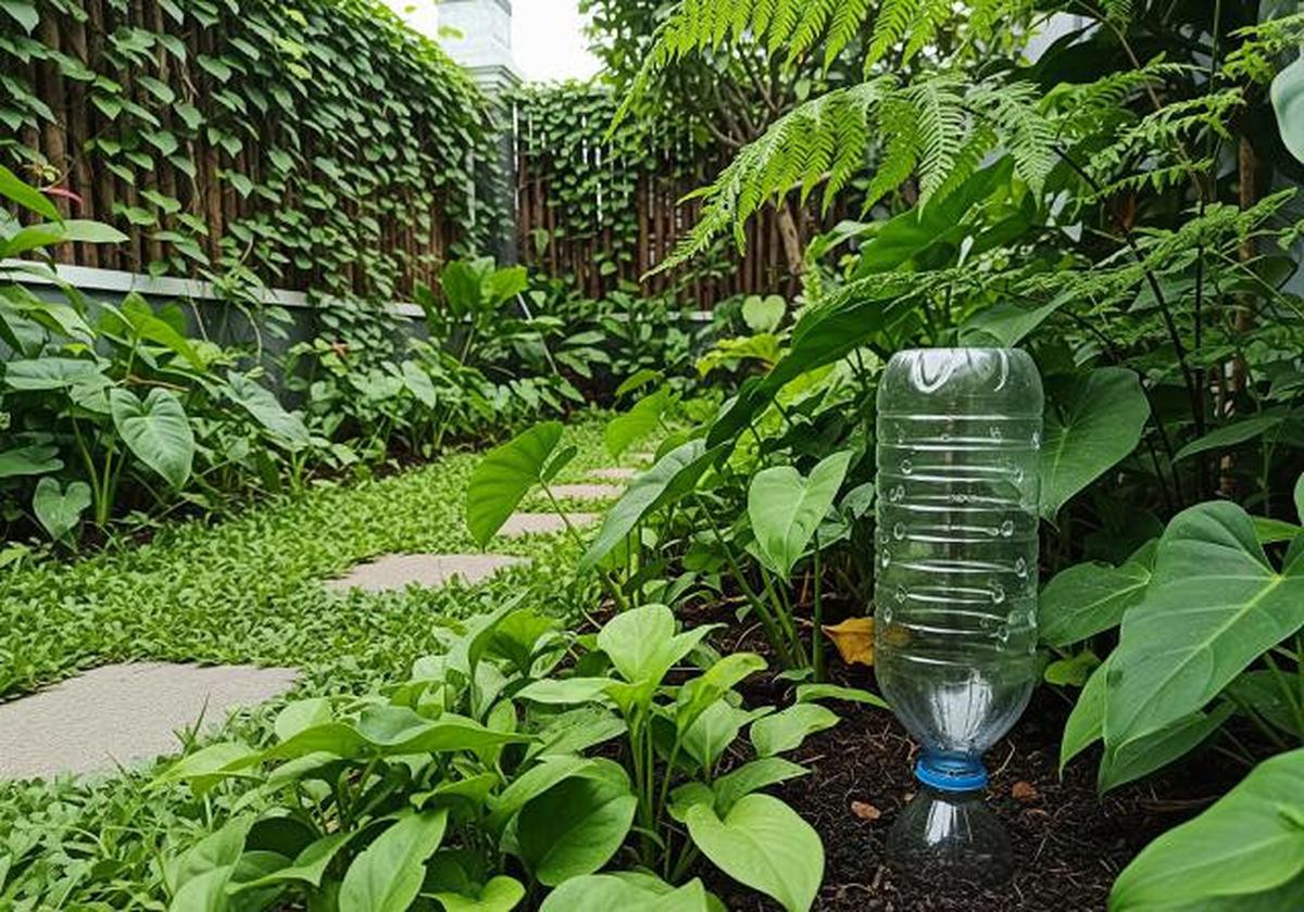Drip Irrigation Tertanam Ala Pretty Purple Door/Ide Kebun di Halaman dengan Pengairan Otomatis dari Botol Bekas (Sumber: gemini.com)