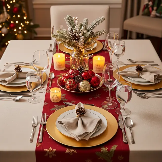 Hiasan meja makan bertema natal (Image by Gemini AI)