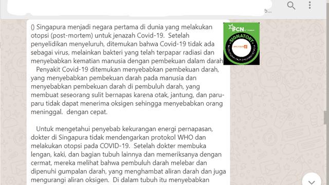 Cek Fakta Liputan6.com menelusuri klaim penemuan Singapura negara pertama outopsi jenazah Covid-19