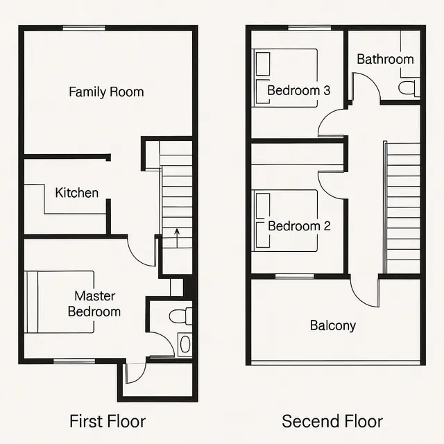 Denah Rumah Minimalis 3 Kamar dengan 2 Lantai
