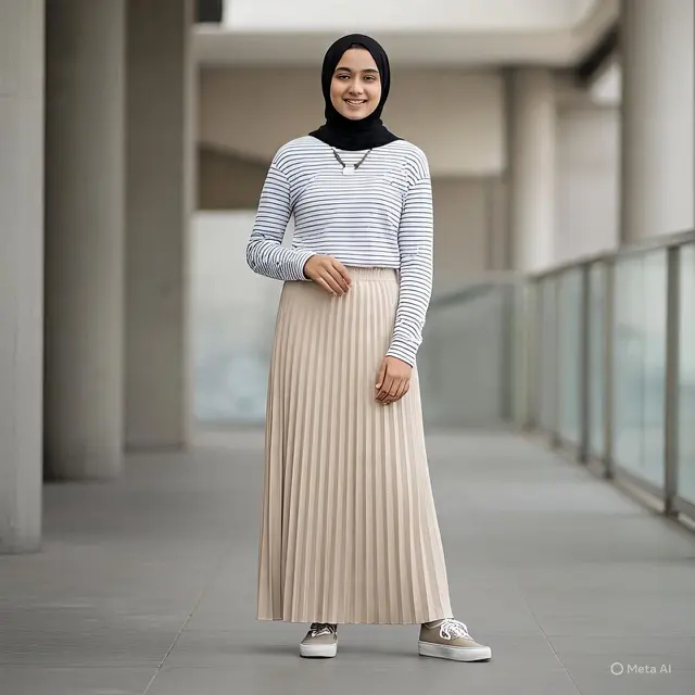 Stripe Shirt dengan Ruffle Skirt untuk Remaja Stylish